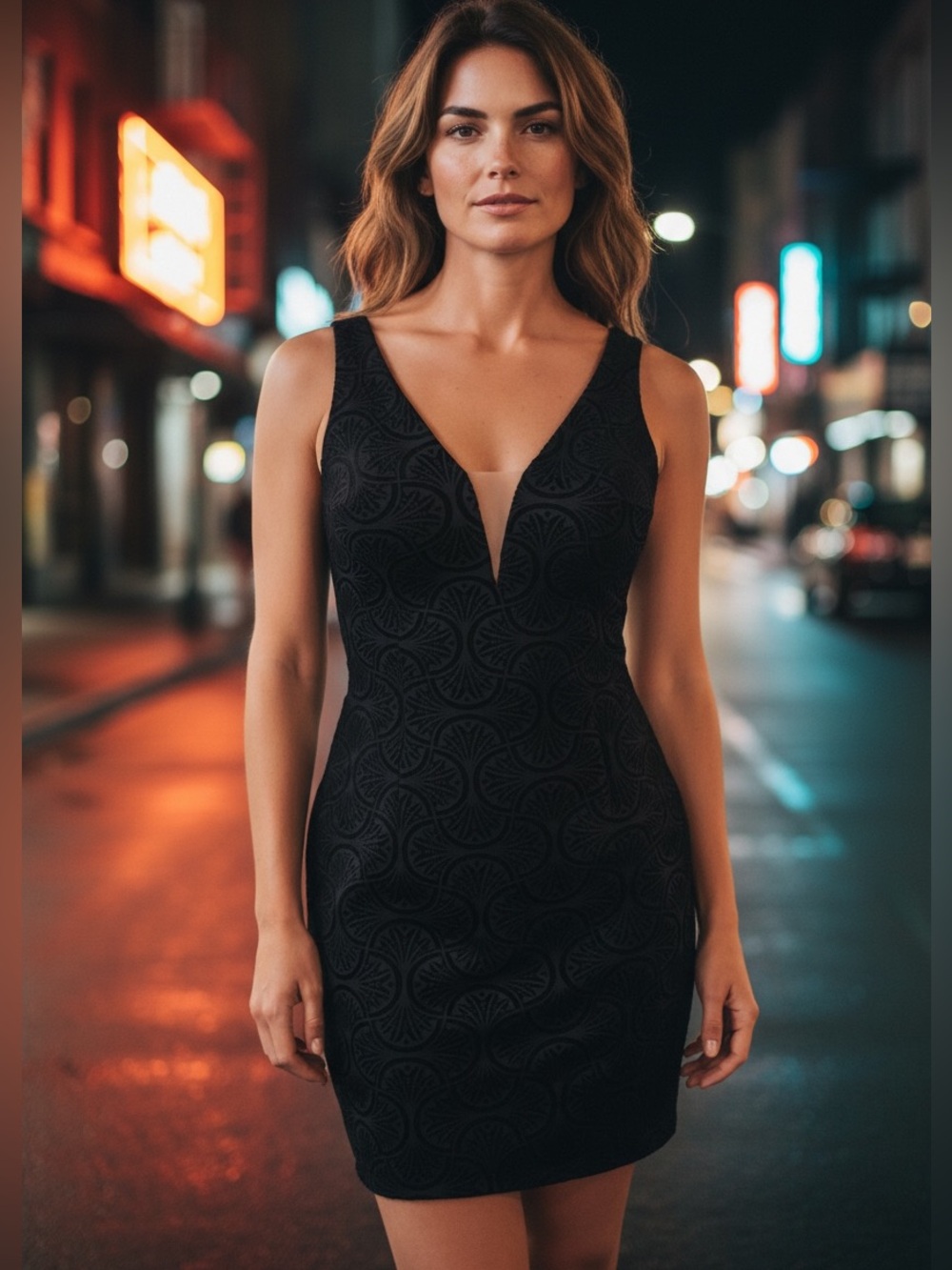 Madison James Flocked Illusion Bodycon Sleeveless Cocktail Mini Dress SZ 6 Black